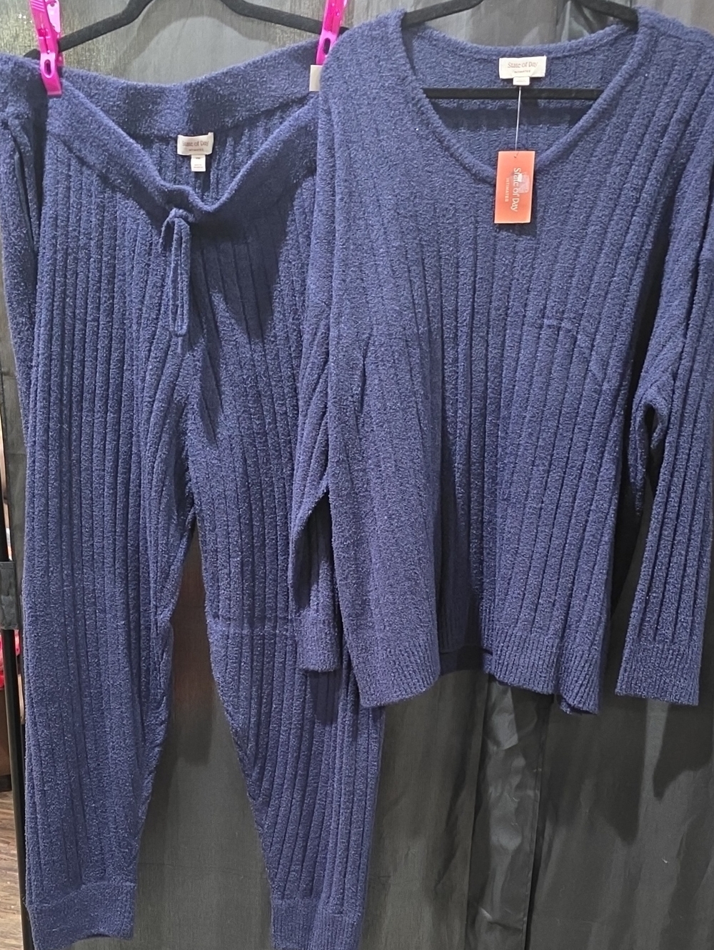 Cozy Ribbed Navy Sweater Set - Women's